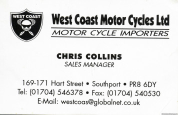 West Coast Motorcycles Business Card